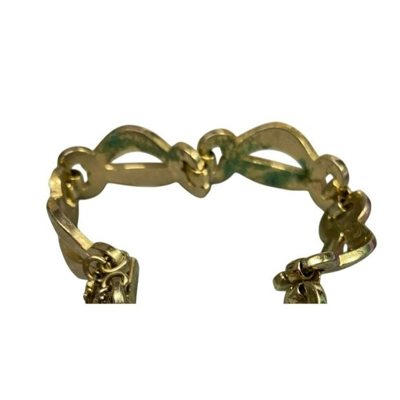 Vintage Monet Gold-Tone Charm Bracelet With Large Round Pendant & Safety Chain - Picture 9 of 9